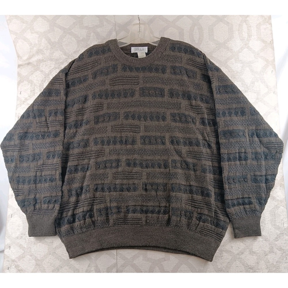 VINTAGE Pelo Sweater Mens 52‎ US Extra Large Brown Black Wool Pullover